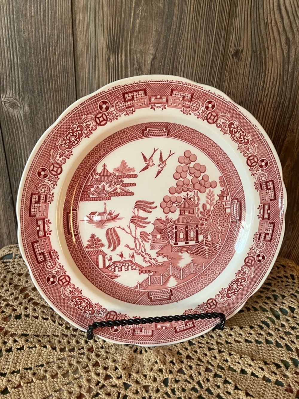 Spode Red Willow Transferware Dinner Plate in Red and White